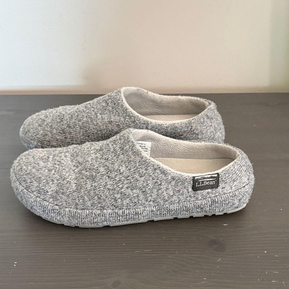 LL Bean Women's Sweater Fleece Slipper Scuff Grey Slip On Size 7